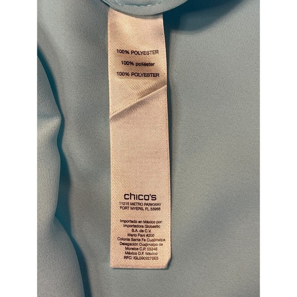 Chicos M/8 Sz 1 Layered Tie-Front Powder Blue Popover Blouse Peasant Long Sleeve - Picture 14 of 14